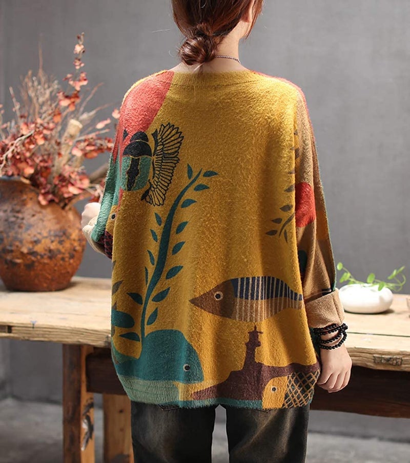 YESNO Women Christmas Sweater Graphic Printed Oversized Pullover Sweaters Casual Loose Knit Tops XL S01 CR19 - Image 3